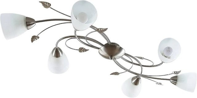 Lindby Deckenlampe Yannie Retro Vintage Antik, 6-flammig, Alu-grau, Metall und Glas, E14 - Bild 1
