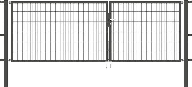 Metallzaun Doppeltor für Doppelstabmatten aus Stahl in Anthrazit zur Einbetonierung, Breite: 120 cm, Höhe: 350 cm - Bild 1