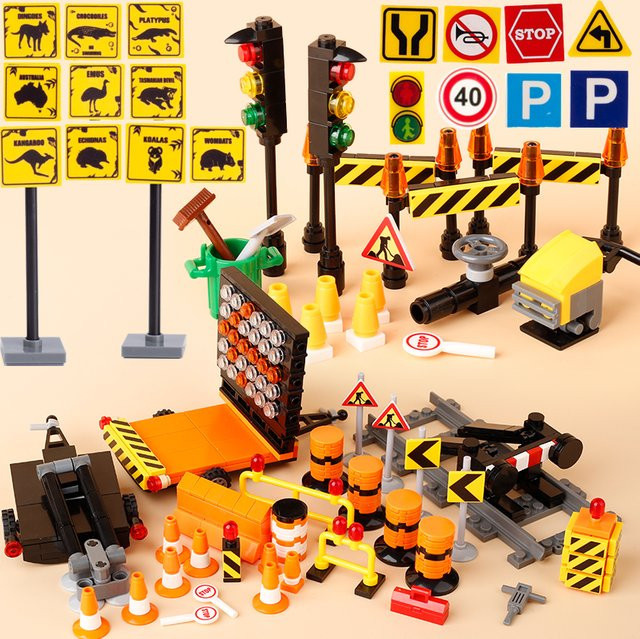 BRICKPANDA MOC Stadt Verkehrszeichen Bausteine, Tiere, Bunt / Mehrfarbig - Bild 1