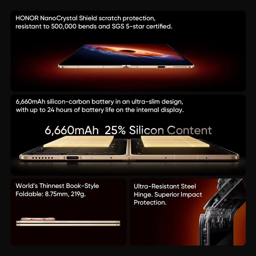 HONOR Magic V6 5G Smartphone mit 512 GB Speicher, Snapdragon 8 Elite, 7,95 Zoll OLED-Display, 6660 mAh Akku, 80W SuperCharge, Schwarz - Bild 2