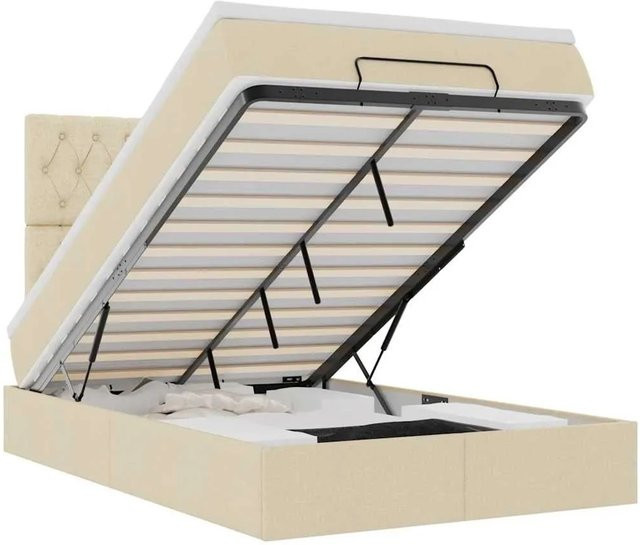 vidaXL Ottoman-Bett mit Matratze und LED-Unterbettbeleuchtung in Creme, inklusive USB-Ladeport und Lift-up-Funktion, B/T: 120 x 190 cm - Bild 1
