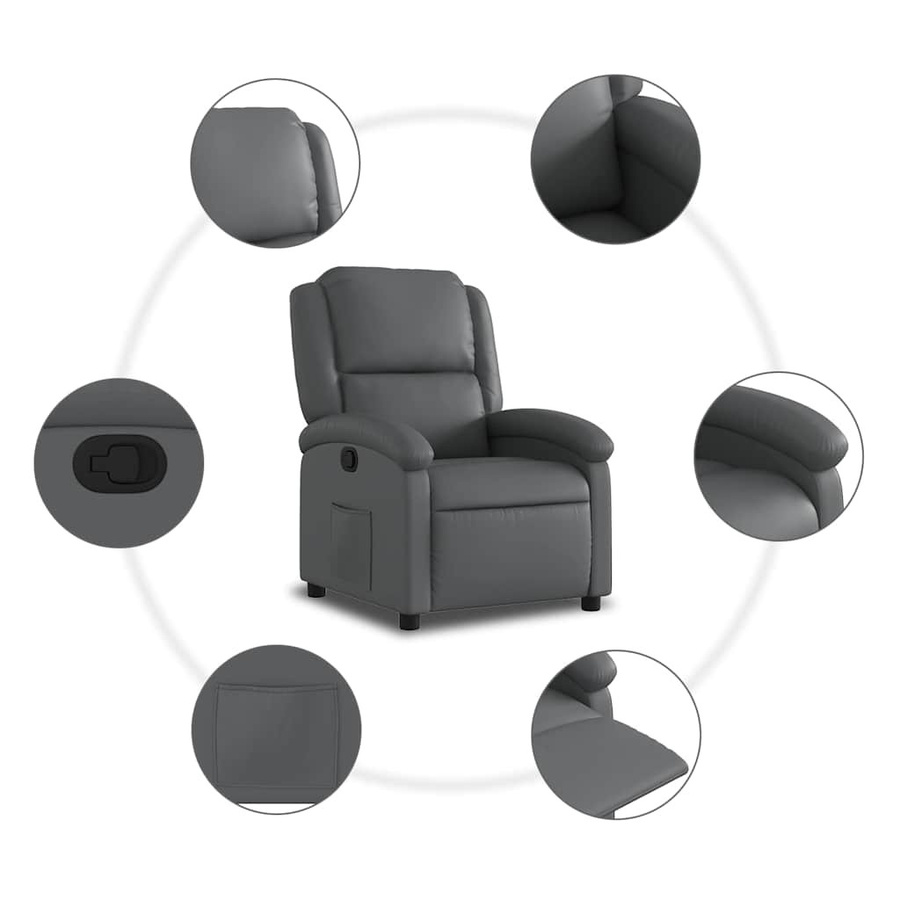 vidaXL Relaxsessel Grau Kunstleder mit Liegefunktion und verstellbarer Rückenlehne B/T/H: 71,0 x 86,5 x 99,5 cm - Bild 4