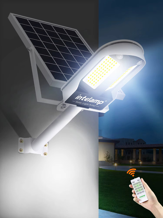 Intelamp Solar-Straßenleuchten 2er-Pack mit 3000LM und 12500mAh, weiße Solar-Sicherheitsflutlichter für den Außenbereich mit Dual 180 Grad PIR-Bewegungssensor und wasserdichtem Design - Bild 8