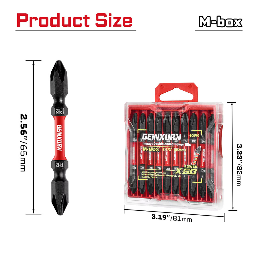Geinxurn PH2-PH2 Impact Doppelendiger Power-Bit aus S2-Legierungsstahl in Schwarz - Bild 2
