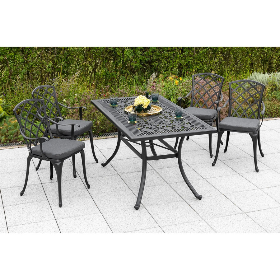 Merxx Gartenmöbel-Set Rhodos 9-teilig aus Aluminium in Grau mit Auflagen, Tisch B: 140 cm, T: 80 cm - Bild 2