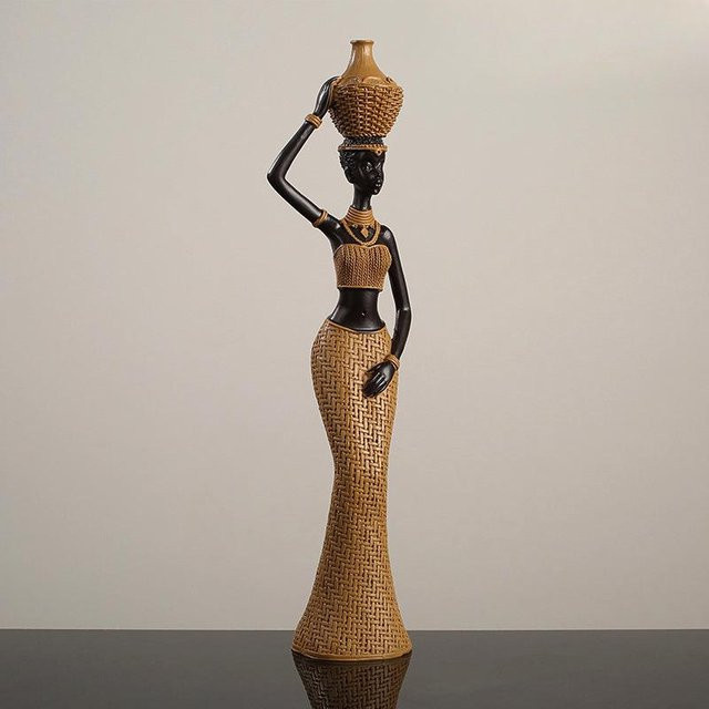 Yiran Furniture Ethnische Dekofigur Afrikanisches Mädchen in Braun und Gold aus Harz - Bild 1