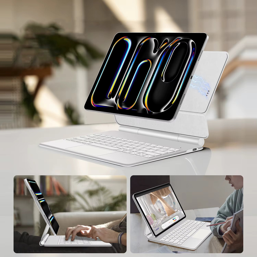 AJIUYU Pogo Pin Magic Keyboard Smart Case Tastaturhülle für iPad Pro und iPad Air in Weiß - Bild 2
