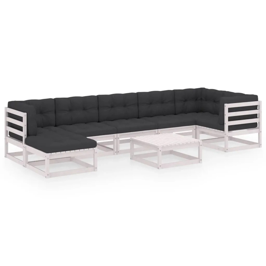 vidaXL 8-tlg Garten-Lounge-Set Modell 34 aus massivem Kiefernholz in U-Form mit Kissen in Anthrazit und Weiß - Bild 2