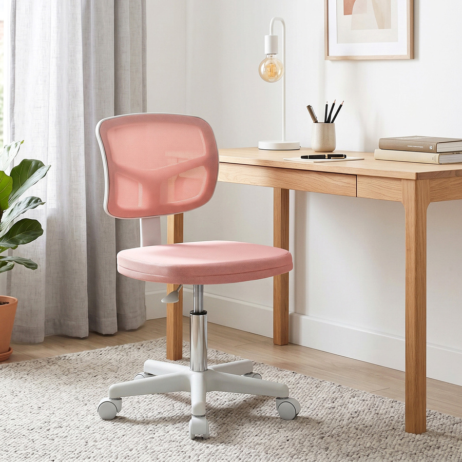 Vinsetto Ergonomischer Bürostuhl ohne Armlehnen von Aosom, höhenverstellbarer Drehstuhl mit Netzrückenlehne und Rollen in Rosa - Bild 2