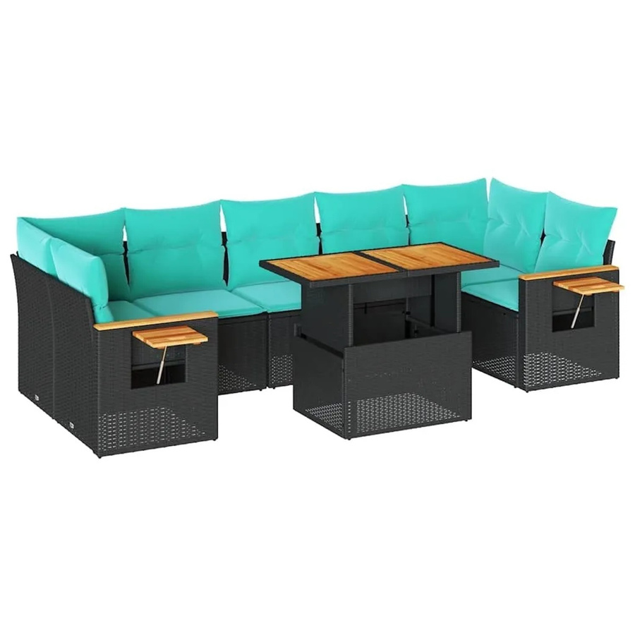 vidaXL 8-teilige Garten-Sofagarnitur in L-Form aus schwarzem Poly-Rattan mit Kissen und pulverbeschichtetem Stahlgestell - Bild 2