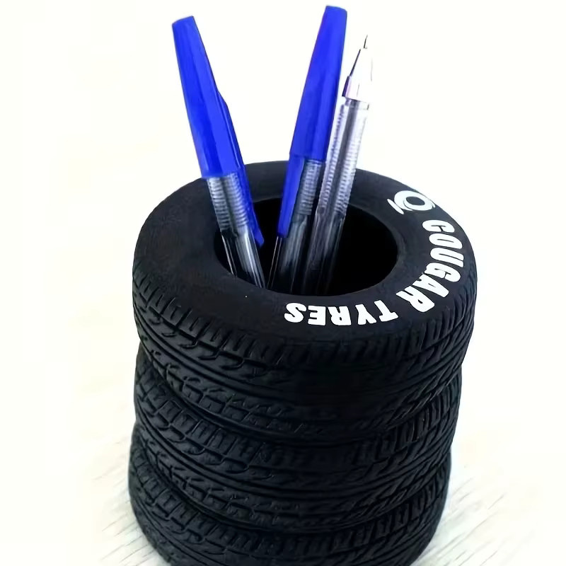 Schwarzer Stifthalter in Reifenform aus Kunststoff als Schreibtisch-Organizer für Schule und Büro - Bild 3