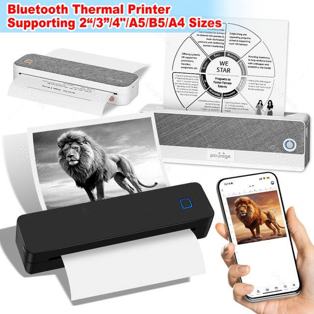 GZQIANJI Mobiler A4-Thermo-Minidrucker in Schwarz mit Bluetooth für Fotos und PDF-Dokumente - Bild 1