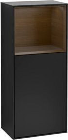V&B Finion Seitenschrank mit LED-Beleuchtung und Glasfachboden, Walnuss und Schwarz Lack, B: 41,8 cm, H: 93,6 cm - Bild 1
