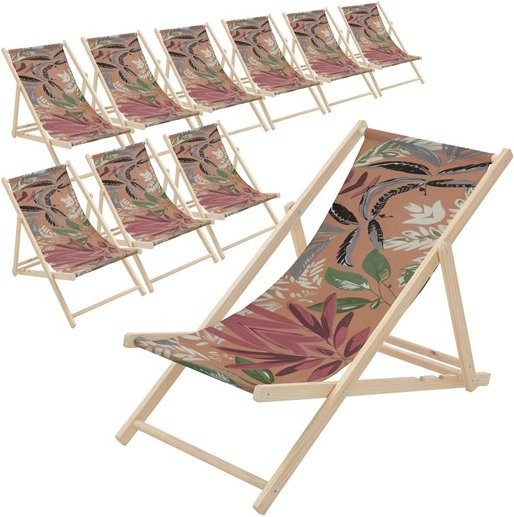 10er Set ECD Germany Gartenliegen aus Hartholz mit floralem Muster in Braun-Rot-Grün, klappbare Sonnenliegen mit verstellbarer Kopfstütze für Garten, Terrasse und Balkon - Bild 1