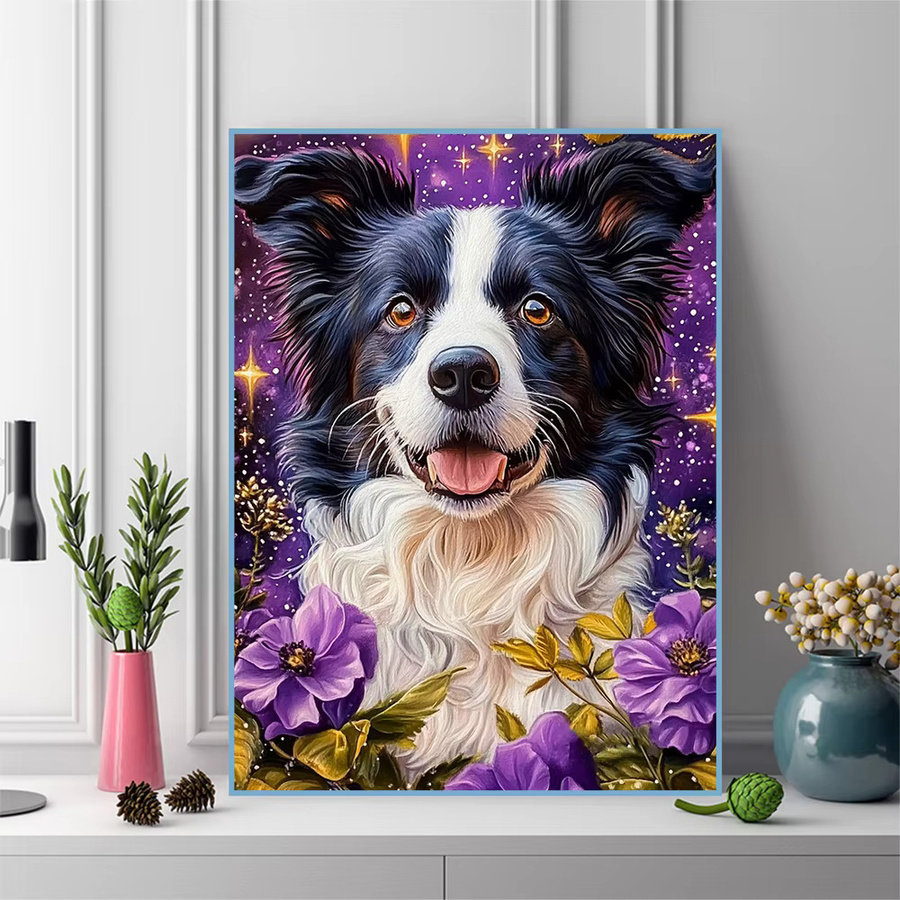 EverShine Diamant-Mosaik Hundebild mit Gänseblümchen als vollquadratische Strass-Stickerei in Multicolour, B/H: 30 x 30 cm - Bild 3