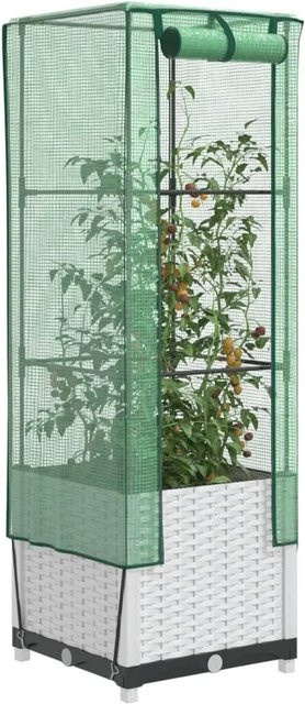 Furnicato Hochbeet mit Gewächshausaufsatz in Weiß mit wasserfester Polyethylen-Abdeckung, B/T/H: 40 x 40 x 139 cm - Bild 1