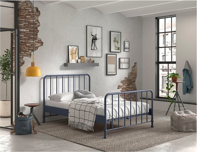 Jugendbett BRONXX von vipack aus Metall in Denim Blau matt, Liegefläche B: 140 cm, T: 200 cm - Bild 1