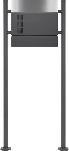 ECD Germany Standbriefkasten Anthrazit/Silber mit Zeitungsfach und Pfosten, Höhe: 120 cm, Breite: 37 cm - Bild 1