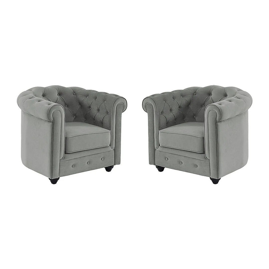 Vente-unique Chesterfield Sessel mit gerader Rückenlehne aus Samt in Lichtgrau, Höhe: 82 cm - Bild 2