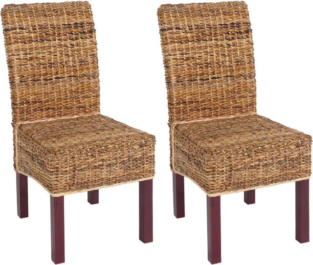 MCW Esszimmerstuhl Loiret 2er-Set aus Mahagoniholz mit Korbgeflecht aus Bananenblatt in Beige und Braun - Bild 1