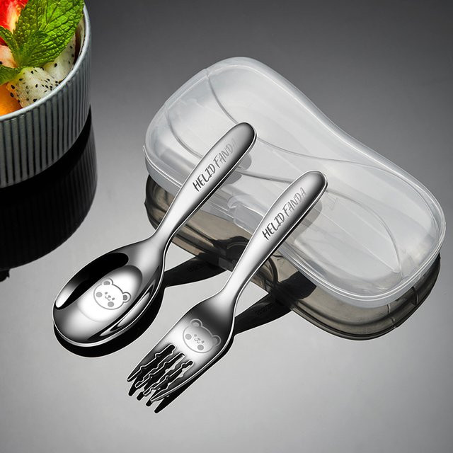 WORTHBUY Kinder Besteckset aus poliertem 316 Edelstahl mit Kunststoff-Aufbewahrungsbox in Silber - Bild 1