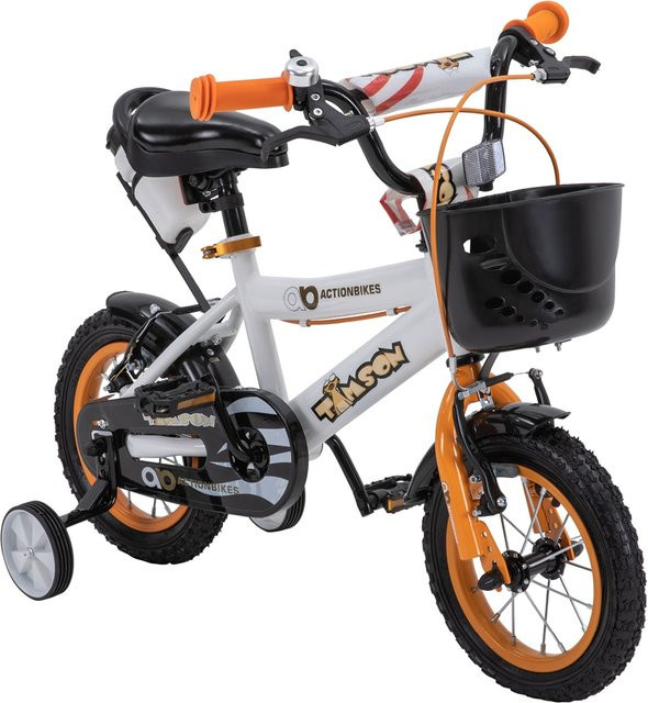 Timson Actionbikes Kinderfahrrad, 12 Zoll, höhenverstellbar, mit Stützrädern, Korb, V-Brake-Bremsen - Bild 1