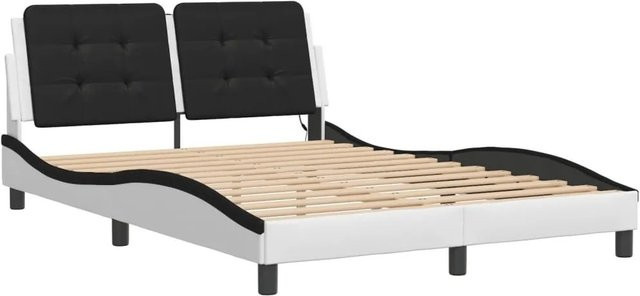 vidaXL Bettgestell mit LED-Unterbettbeleuchtung und USB-Ladeport in Weiß und Schwarz, B/T/H: 140 x 200 x 145 cm (ohne Matratze) - Bild 1