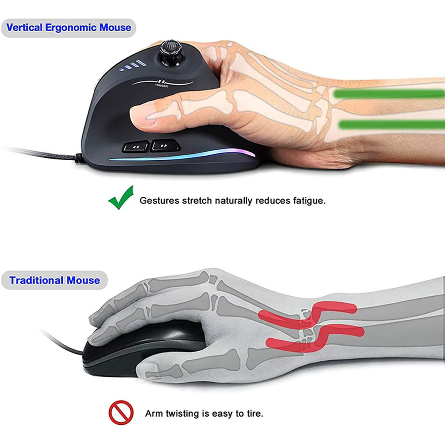Jomaa Ergonomische Gaming-Maus mit RGB-Beleuchtung, kabelgebunden und programmierbar, Schwarz - Bild 4