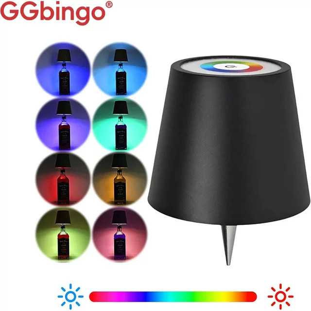 GGbingo RGB Kabellose LED Tischlampe in Schwarz mit Touch-Steuerung und Akku für Außenbereich, Garten und Terrasse - Bild 1
