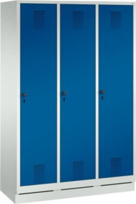 C+P Garderobenschrank Evolo aus Stahl mit 3 Abteilen, Farbe Enzianblau und Lichtgrau, H x B x T: 180 x 120 x 50 cm - Bild 3
