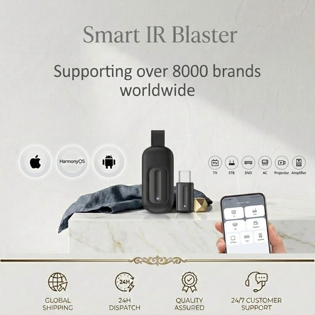Smarter IR-Infrarot-Adapter für Android und iPhone mit USB-C Anschluss in Schwarz zur Steuerung von TV, Klimaanlage, Set-Top-Box und Projektor - Bild 1