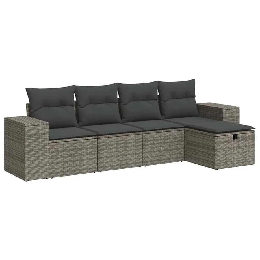 vidaXL 5-tlg. Garten-Sofagarnitur in L-Form mit Polsterkissen, Grau, Poly Rattan und Metallgestell - Bild 2