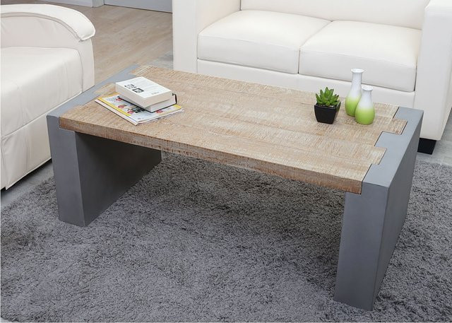 MCW Couchtisch A15 aus Tannenholz in Beton-Optik, rustikal massiv, Grau-braun, B/T/H: 122 x 46 x 60 cm - Bild 1