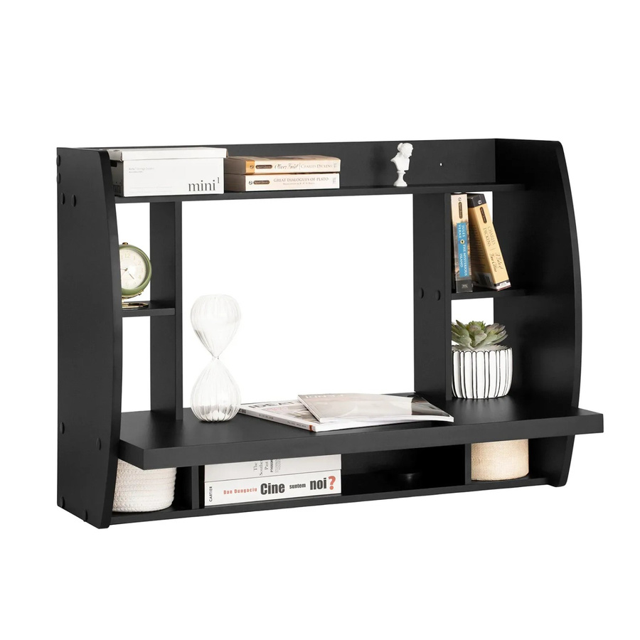 SoBuy Wandtisch Schreibtisch mit Ablagen in Schwarz, Computertisch B/T/H: 82 x 60 x 39 cm - Bild 2