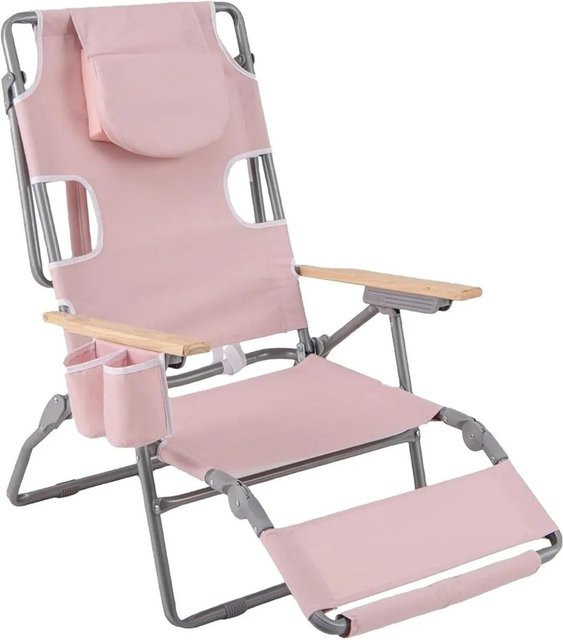Costway Strandstuhl Klappbar mit verstellbarer Rückenlehne und Fußteil in Rosa - Bild 1