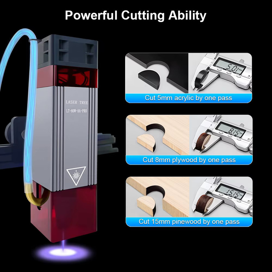LASER TREE 80W Blauer Laserkopf mit Luftunterstützung für CNC Metall- und Holzgravur sowie Holzschneiden mit TTL-Steuerung und 0,01mm Präzision - Bild 3