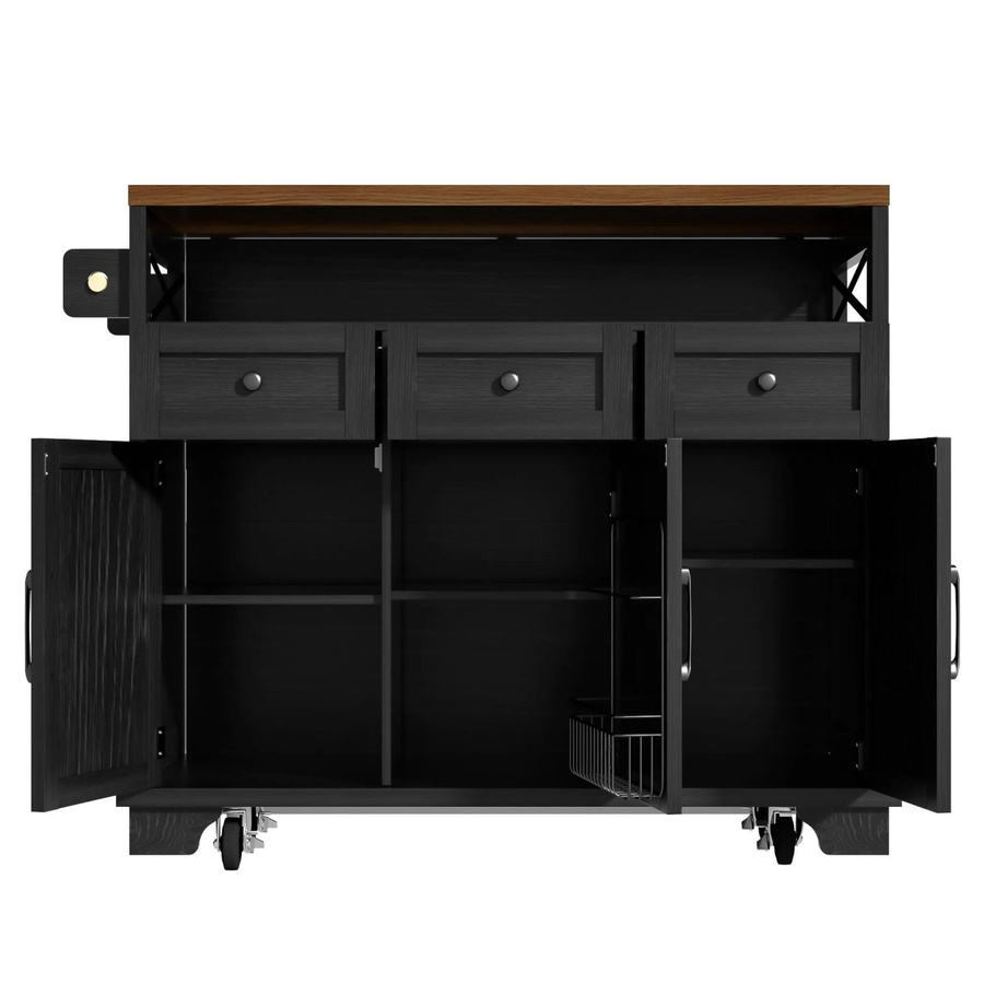 okwish Kücheninsel mit Ausziehfunktion und Handtuchhalter in Schwarz, B/T/H: 118 x 43 x 98 cm - Bild 2