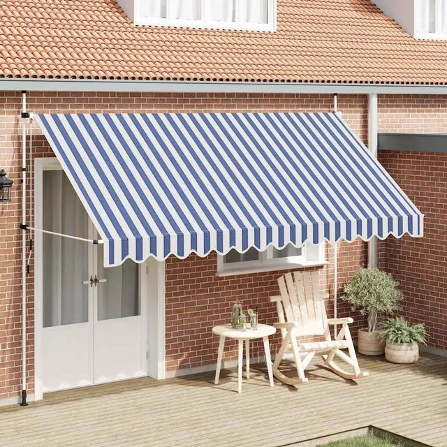 furnicato Einziehbare Markise handbetrieben Blau/Weiß Gestreift Breite: 400 cm - Bild 1