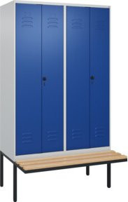 C+P Möbelsysteme Spind Classic PLUS Bank mit 4 Abteilen, Schwarz-Weiß, Sitzfläche aus Buche-Hartholz, Sicherheits-Drehriegel, B/T/H: 212 x 120 x 81,5 cm - Bild 1