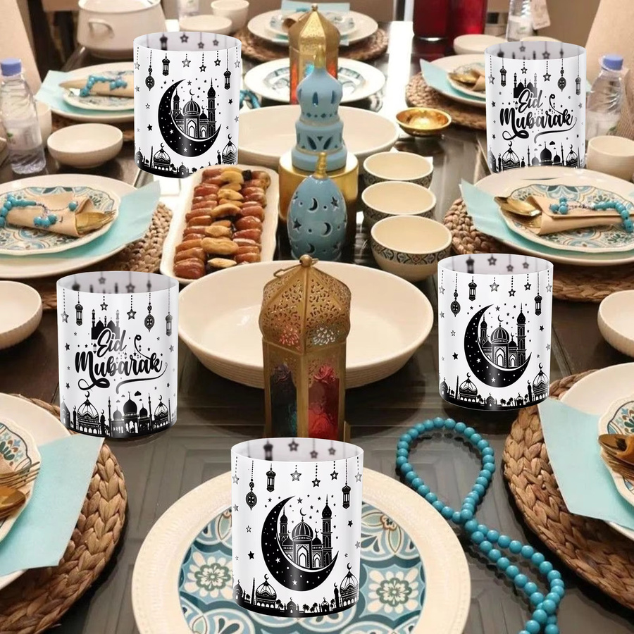 12 Stück Eid Mubarak dekorative Lampenschirme im orientalischen Stil, schwarz-weißes Design aus Papier, Zylinderform - Bild 5