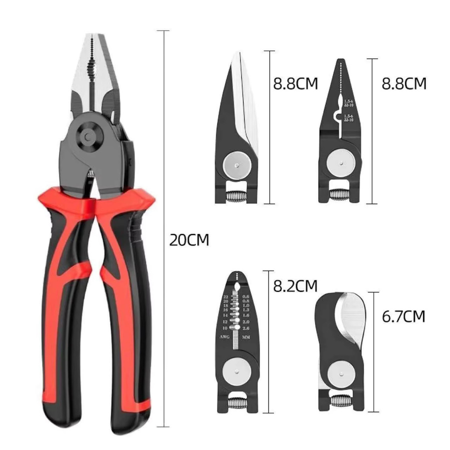 Realmote 5-in-1 Multitool Zangen-Set mit Schnellwechsel-Köpfen, Drahtschneider, Schere, Kabelschneider, Abisolierzange und Crimpzange - Bild 5