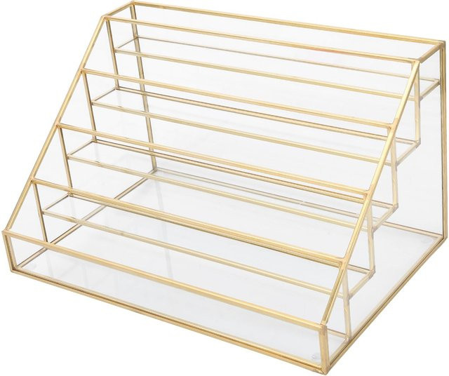 Aimo Nagellack-Präsentationsständer aus Glas und Metall in Gold, mehrschichtiges Schreibtischregal als Lippenstift-Display-Halter in Large - Bild 1