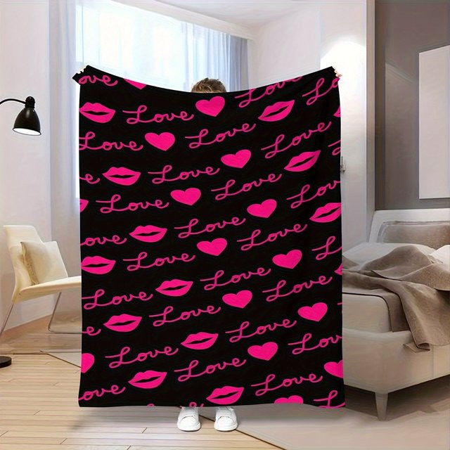 VIKAMA Valentinstag Kuscheldecke mit Rosenmuster in Rot, ideale Geschenkdecke für Sofa und Schlafzimmer - Bild 1