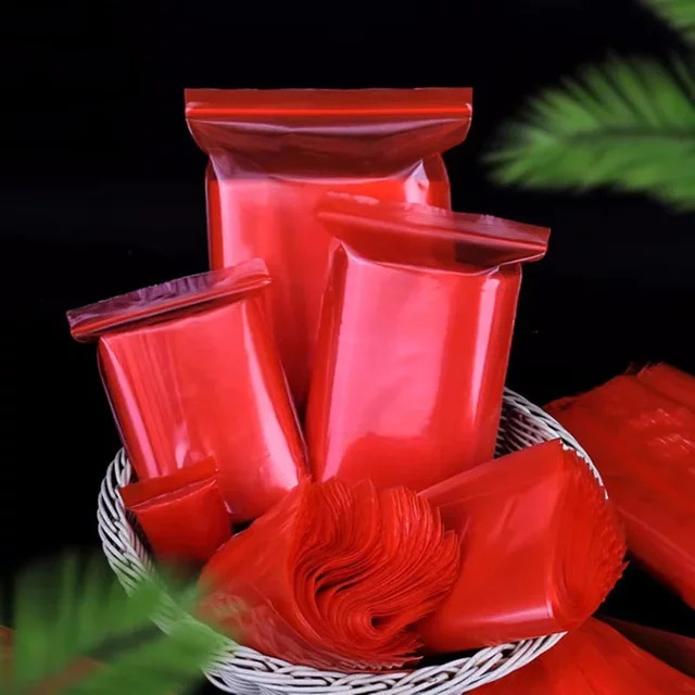 100 Stück leotrusting Ziplock Verpackungstaschen aus rotem PE Kunststoff für Snacks, Süßigkeiten oder Schmuck - Bild 1