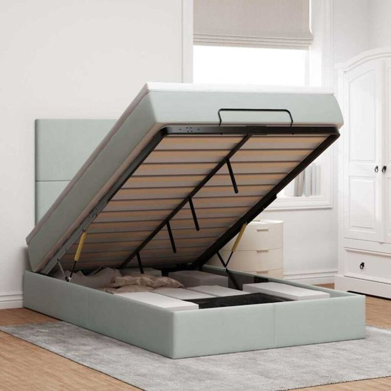Vidaxl Ottoman Polsterbett mit Matratze und LED in Hellgrau Samt B/T/H: 120 x 190 x 128 cm - Bild 1