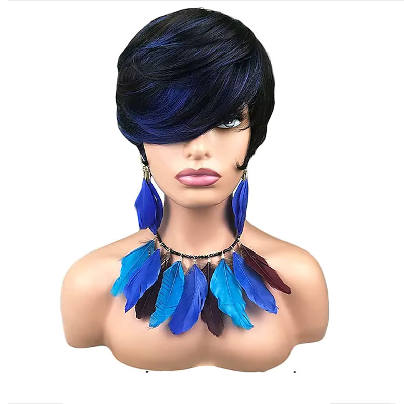 HAIRJOY Perücke aus Kunsthaar, schwarz, blaue Ponysträhnen, Damen - Bild 3