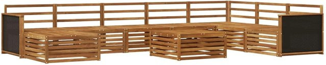 vidaXL Outdoor-Sofagarnitur aus Akazie Massivholz in U-Form, 9-teiliges Set in Braun mit Polsterkissen und Tisch - Bild 1