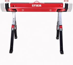 STIER 2er Set Premium Klapp-Sägebock höhenverstellbar mit Spannmodul, Farbe: Rot - Bild 1