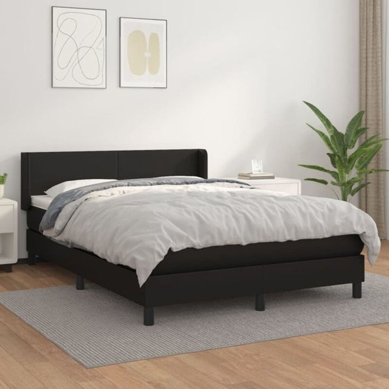 vidaxl Boxspringbett mit Matratze aus Kunstleder in Schwarz, B/T/H: 140 x 200 cm - Bild 1