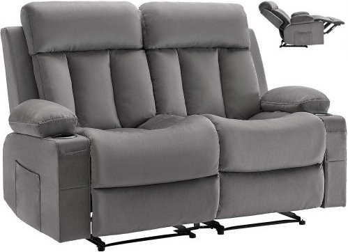 VEVOR Loveseat Relaxsessel mit Massagefunktion und Heizung, elektrisches Recliner Sofa aus Samt in Grau mit USB-Anschlüssen, Getränkehaltern und Seitentaschen - Bild 1